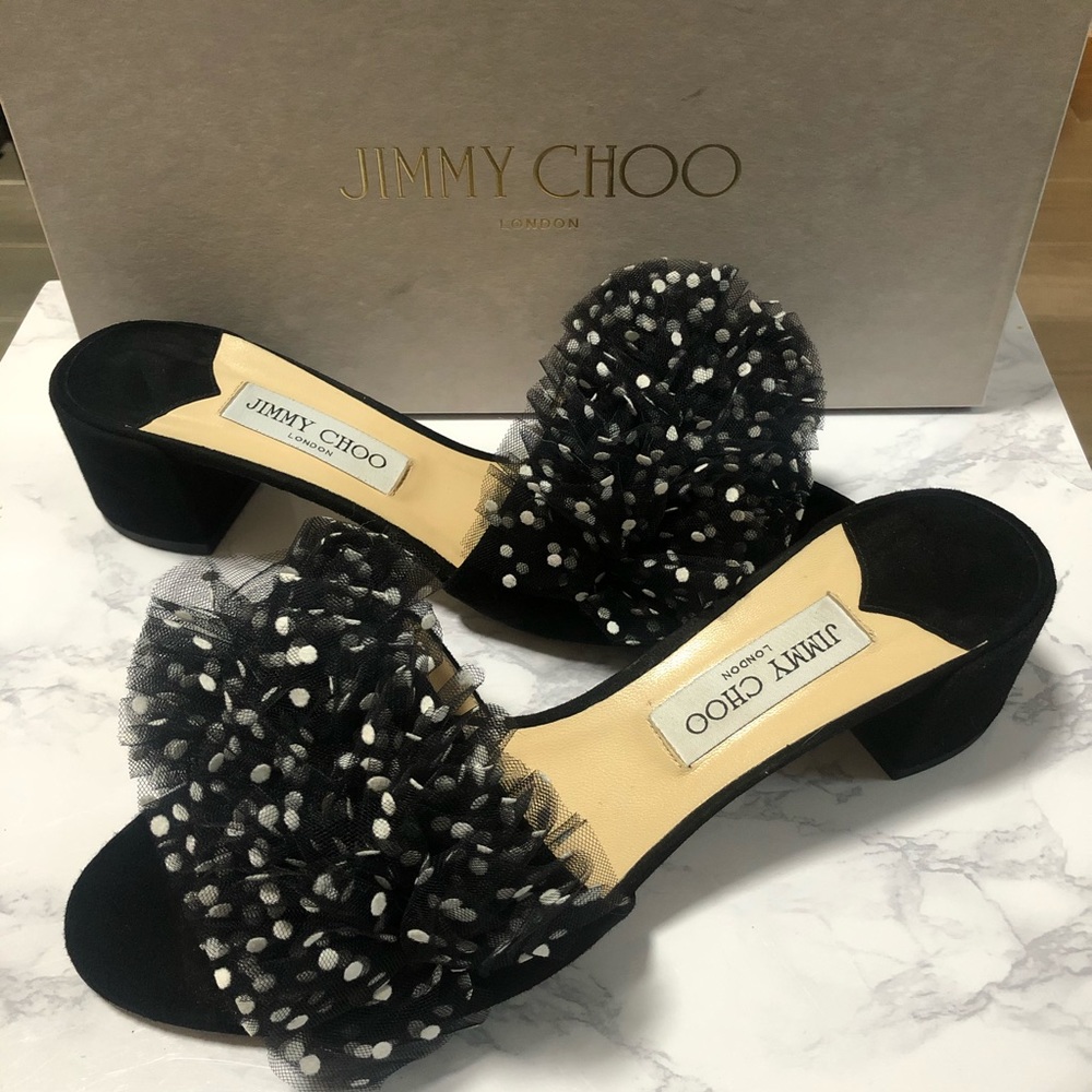 Jimmy Choo Janna Polka Dot Tulle Mule Slides